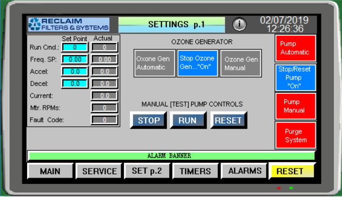 UF Ceramic Membrane Controller Screen Descriptions